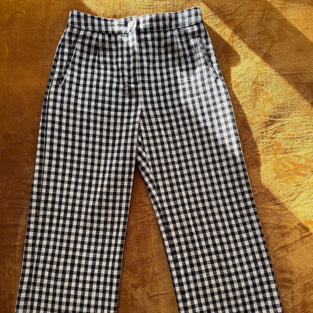 Sezane Martin Crop Trousers Black Ecru Gingham - Size 8